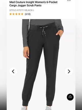 Med Couture Black 6-Pocket Cargo Jogger Scrub Pants